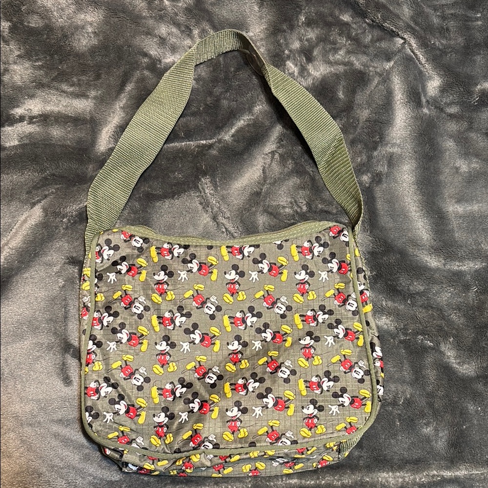 Gently used Disney Mickey Mouse Patterned Olive Green Shoulder Bag